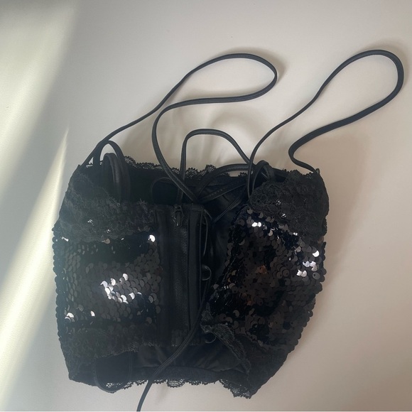New! Victorias Secret sequin lace up bandeau black y2k style 20118 - Picture 7 of 12
